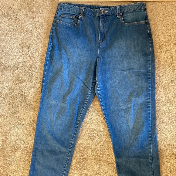 Talbots Stretch Cropped Ankle Jeans (straight leg) Sz 14 Dark blue wash EUC - Picture 1 of 6